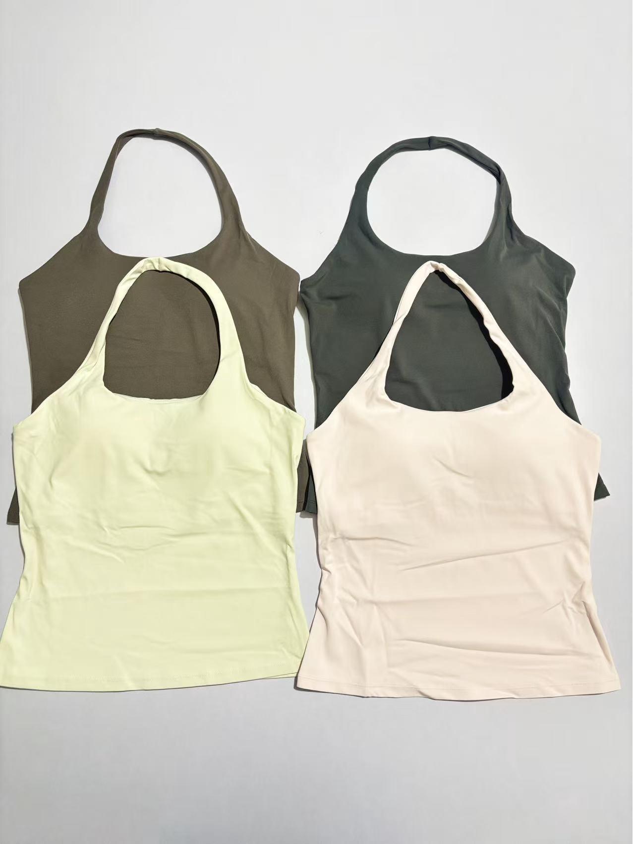 

Sexy Halter Sports Tank Top with Gathered Bust and Breathable Back L