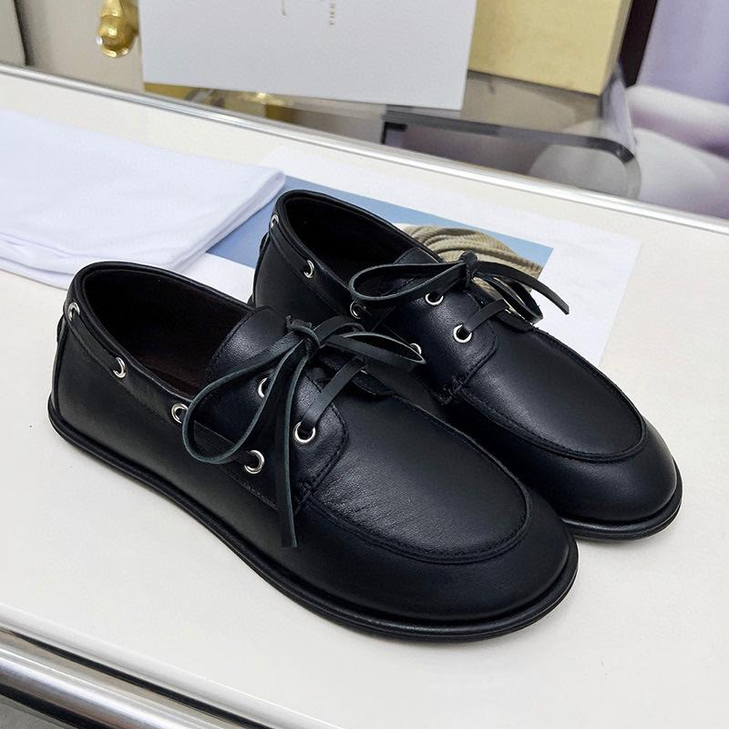 Fashion 2025 New Women's Flat Loafers Retro Round-Toe Mary Janes Women Shoes Large-Size Genuine Leather Comfortable Loafers Female
