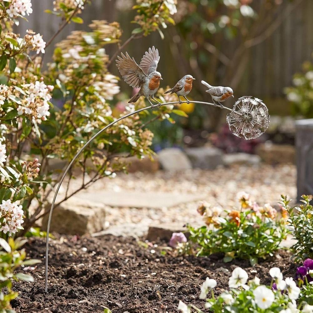 Metal Bird Garden Stake Weather Resistant Bird Plant Stake Robin Yard Ornament  Flower Pot Decor