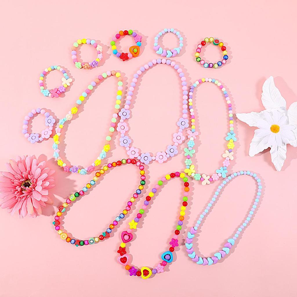 Kids' Flower Necklace & Bracelet Set – Colorful Acrylic Beads