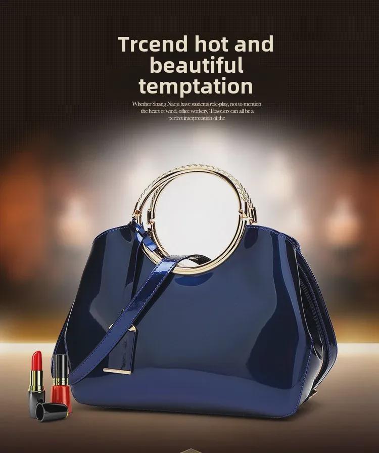 2019 Women's Shiny Patent Leather Shoulder Bag - European & American Fashion, Textured Handbag, Large Capacity