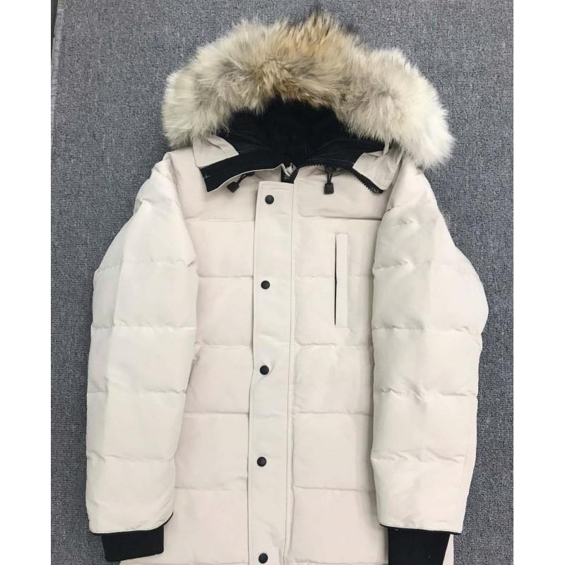 Mens Waterproof Parka Coat With Detachable Faux Fur Collar 90% White Duck Down Fill Winter Warm Outerwear