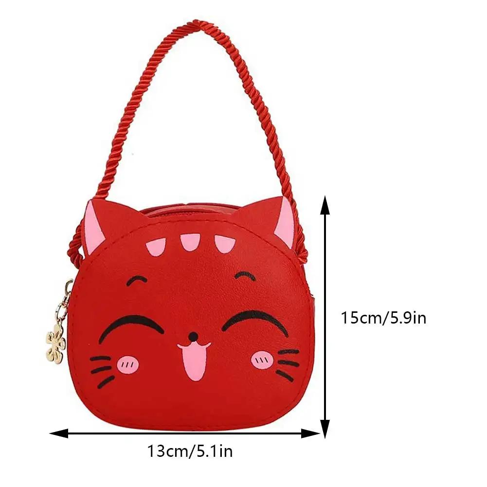 Girls Kawaii Satchel Bag PU Cartoon Cat Mini Shoulder Bag Casual Fashion Coin Purse Compact Kids Cute Sling Pouch Small Bolsa