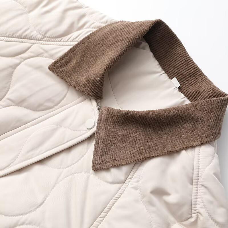 Womens Quilted Color-Block Collar Cotton Puffer Jacket Loose Fit Streetwear Outerwear