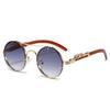 Vintage Metal Round Sunglasses Men Luxury Gold Leopard Wooden Frame Stylish Outdoor Women Trendy Oval Shades
