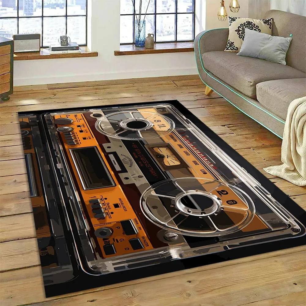 Retro Cassette Tape Carpets for Living Room Decoration Home Hallway Balcony Bathroom Mat Non Slip Parlour Sofa Large Floor Rug