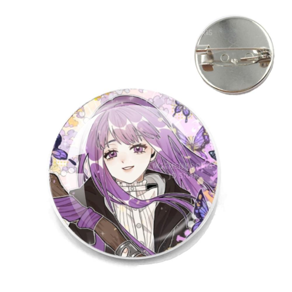 Anime Frieren Pins Cartoon Badge Round Creative Glass Metal Brooches For Backpack Jewelry Accessories Gifts