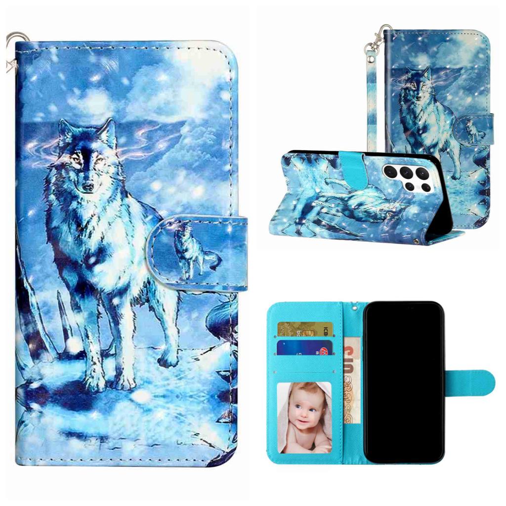 Snowy Wolf 3D Pattern Shockproof Card Slots PU Leather Wallet Case for iPhone,Samsung,Huawei,Xiaomi,Moto,Tecno,Google,Nokia,Oppo,ZTE,Blackview...