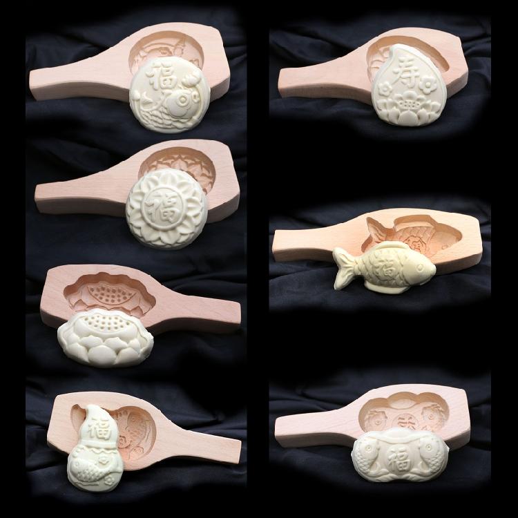 Mooncake Molds 7 Different Pattern Shape Wood Handmade Moulds for Baking Cookies