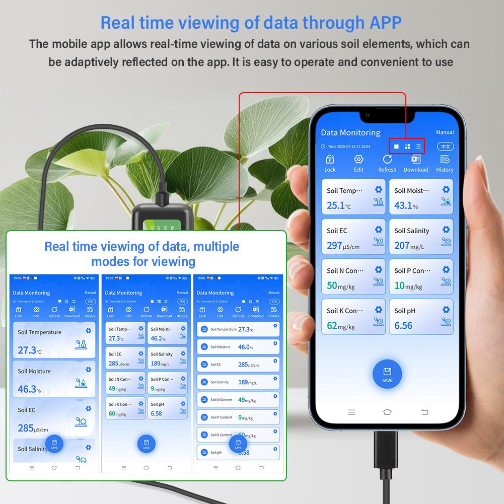YAGO Soil Sensor 8 in 1 for Agriculture pH EC Moisture NPK Tester Android/HarmonyOS USB Smart Soil Meter for Precision Farming