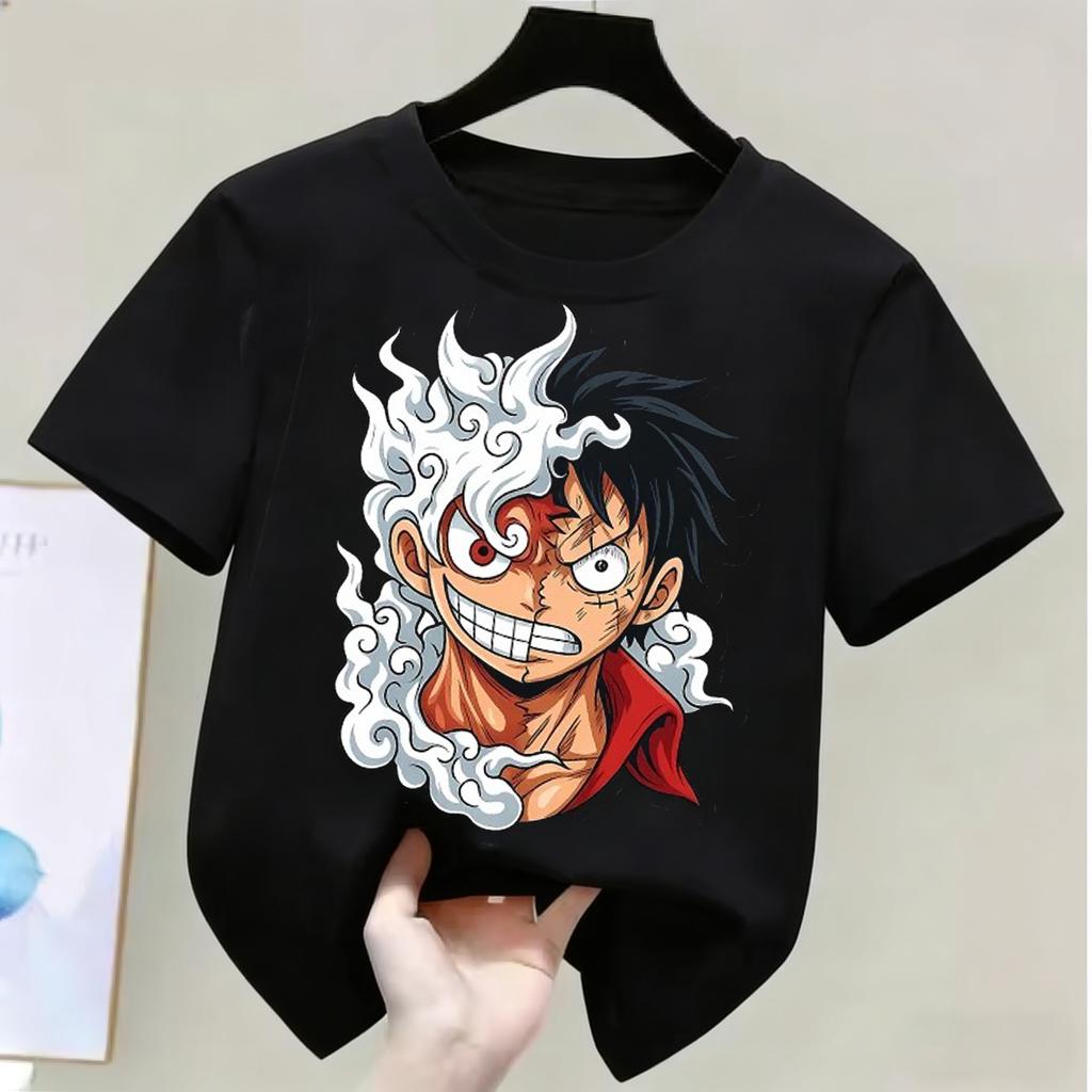 One Piece Monkey D Luffy Kids Cotton TShirt Adult Boys Girls Family Matching Casual Tee Cute Anime Print Summer Tops for Fans