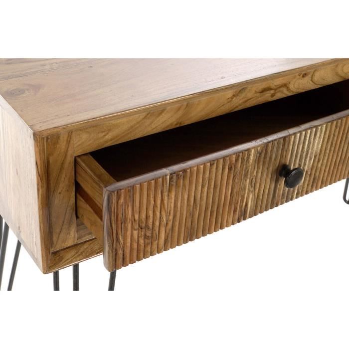 Console - Moderne - Bois d'acacia marron - Métal noir - 2 tiroirs - 118 cm