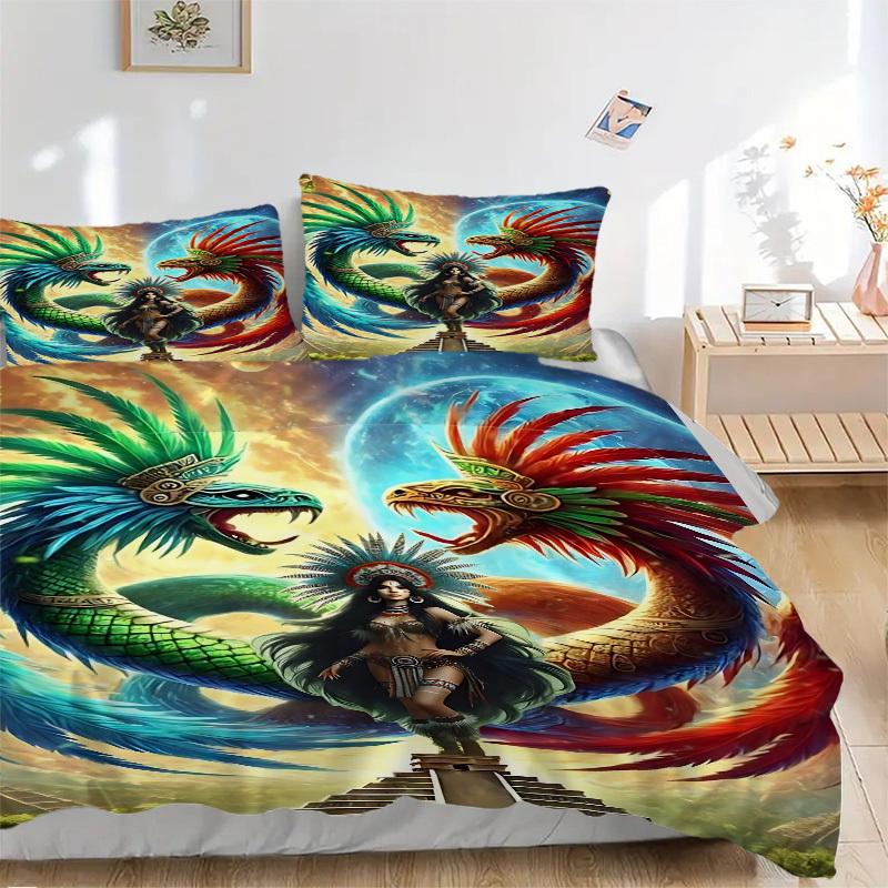 

3pcs Feathered Serpent Duvet Cover Set -Includes 1 Duvet Cover and 2 Pillowcases, No Quilt Core, All-Season Home Decor yy251111099 135x200cm