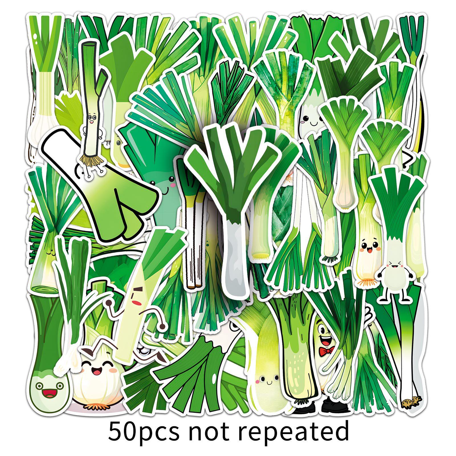 50PCS Green Onion Vegetable Pattern Decorative Stickers for Phone Cases, Power Banks, and Luggage