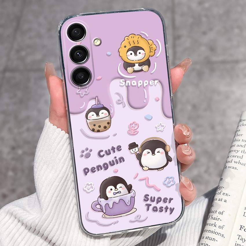 Casing For Samsung A16 A17 A15 A14 A13 A12 A10 A26 A25 A24 A23 A22 Phone Cover Cute Penguin Pattern Transparent Silicone Shell For Samsung Bumper Case