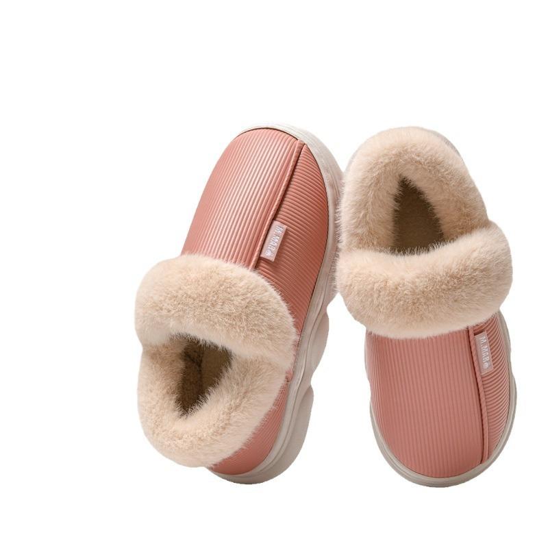 Bag heel cotton slippers pull help women's winter waterproof and warm and velvet home thick-soled leather cotton shoes men's winter