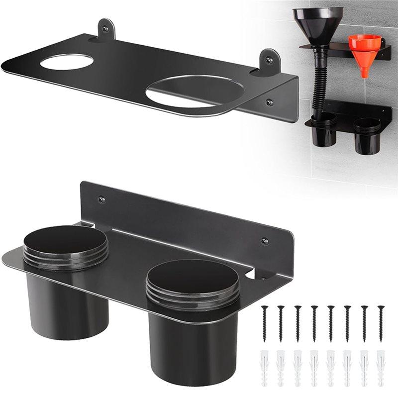 HHO-Aluminum Alloy Car Coolant Funnel Stand Bracket Wall-Mounted Rack With Dual Storage Cup Support