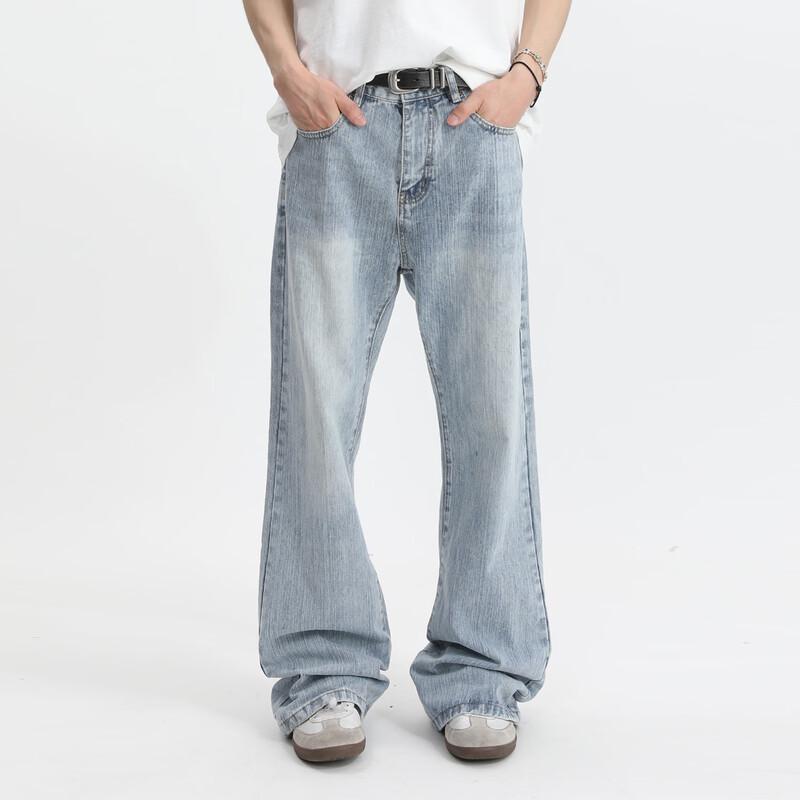 VOGUO RELAY Unisex Washed Loose Flare Jeans XL