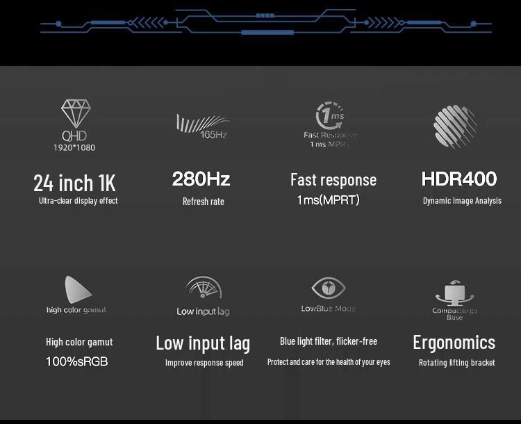 24.5" Gaming Monitor, TN Screen, 400Hz/280Hz/240Hz, AUO Panel, 0.2ms Fast Response