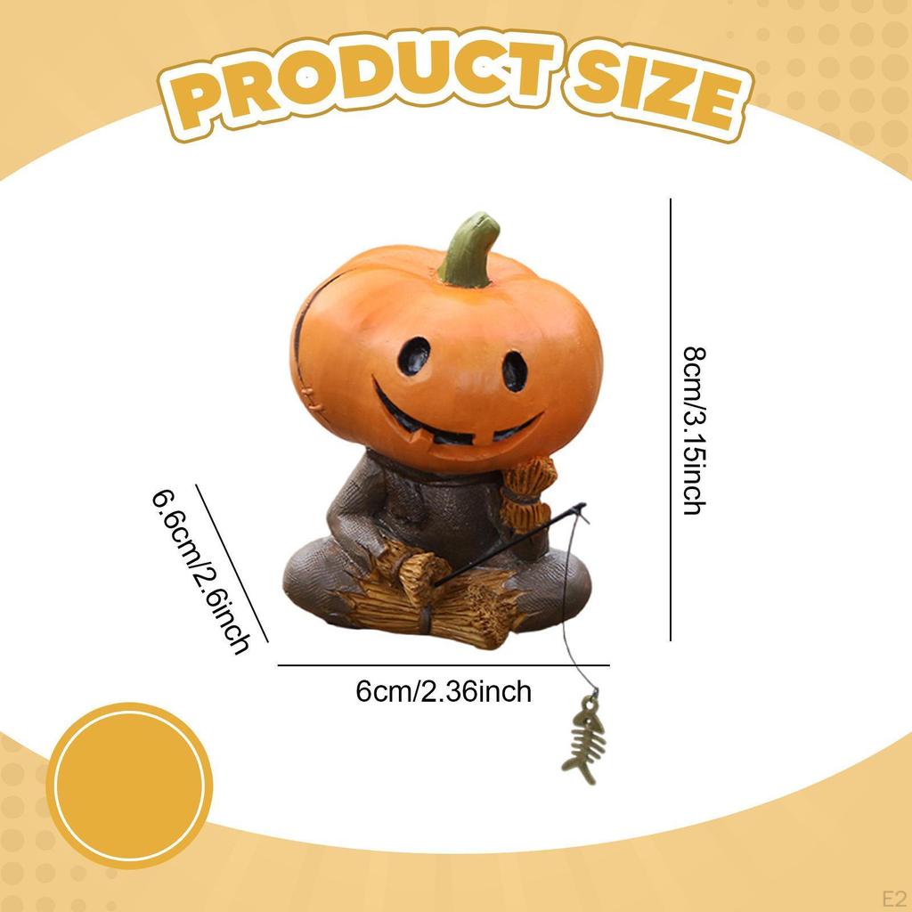 Fishing Pumpkin Statue,Pumpkin Figurines,Resin,Gothic Decor Sculpture Halloween Decoration for