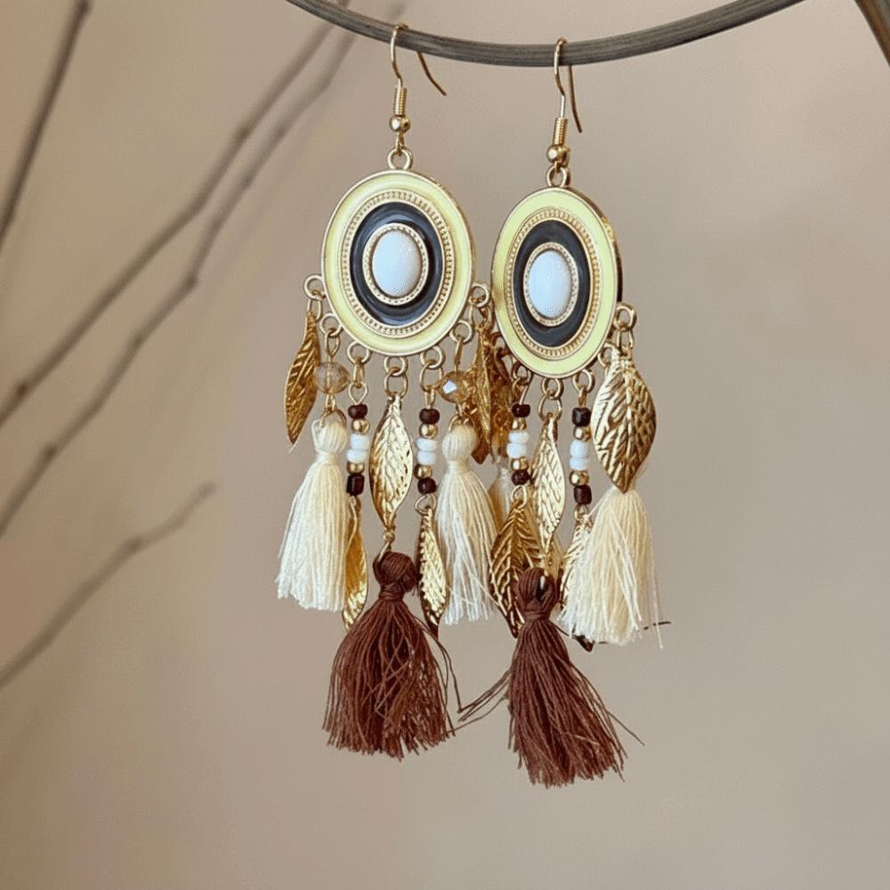 Zinc Zinc Alloy Tassel Earrings Beads Ethnic Earrings Beach Style Vintage Earrings Summer