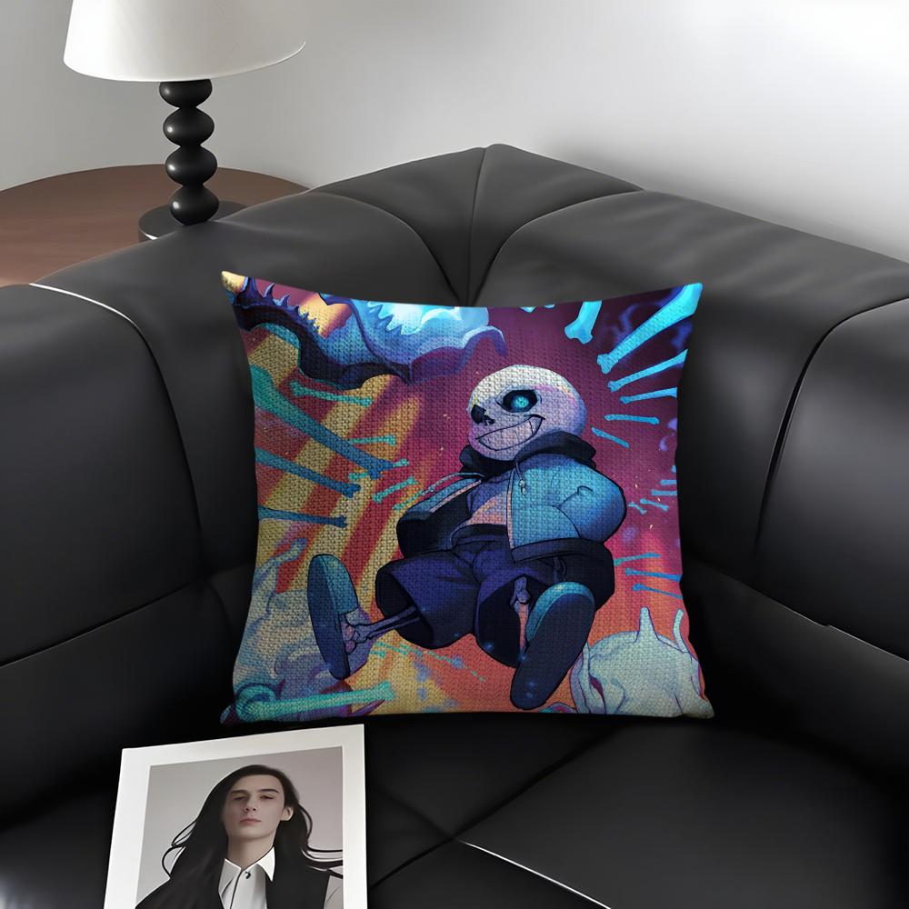 U-Undertale Game Cushion Cover Natural Linen Organic Fabric Double-Sided Printing Sofa Home Decor Gift Pillow Case