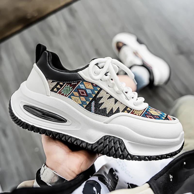 Fashion Versatile Running Shoes White Men Sport Shoes Platform Thick Sole Casual Sneakers Breathable Lightweight Tennis Shoes