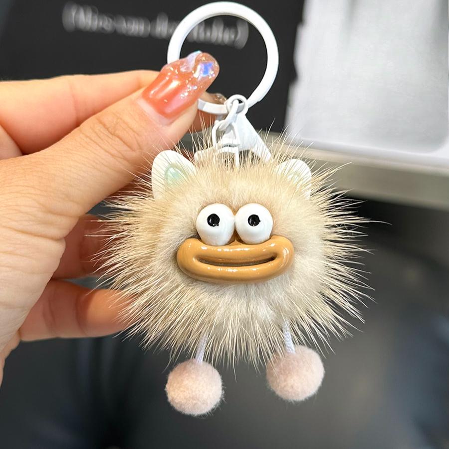 Cute mink hair big mouth small briquettes car keychain pendant Korean plush doll bag pendant gift