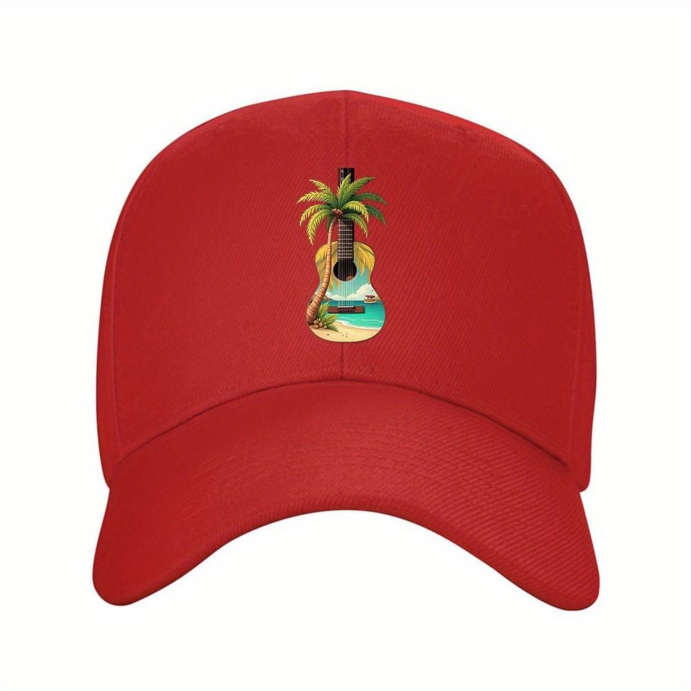 Guitar Beach Palm Tree Baseball Cap Polyester Casual Sports Outdoor Adjustable Unisex Hat One Size