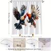 Vibrant Rooster Duo Mid-Air Digital Art Shower Curtain, Polyester Woven Fabric, Forest Theme with Detailed Feathers,