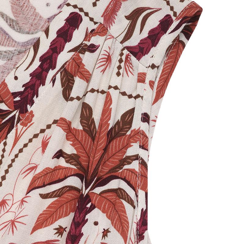 VEZFAA Damenmode, Sommer, Frühling, Blumenmuster, Druck, ärmellos, V-Ausschnitt, hohe Taille, Freizeitkleider