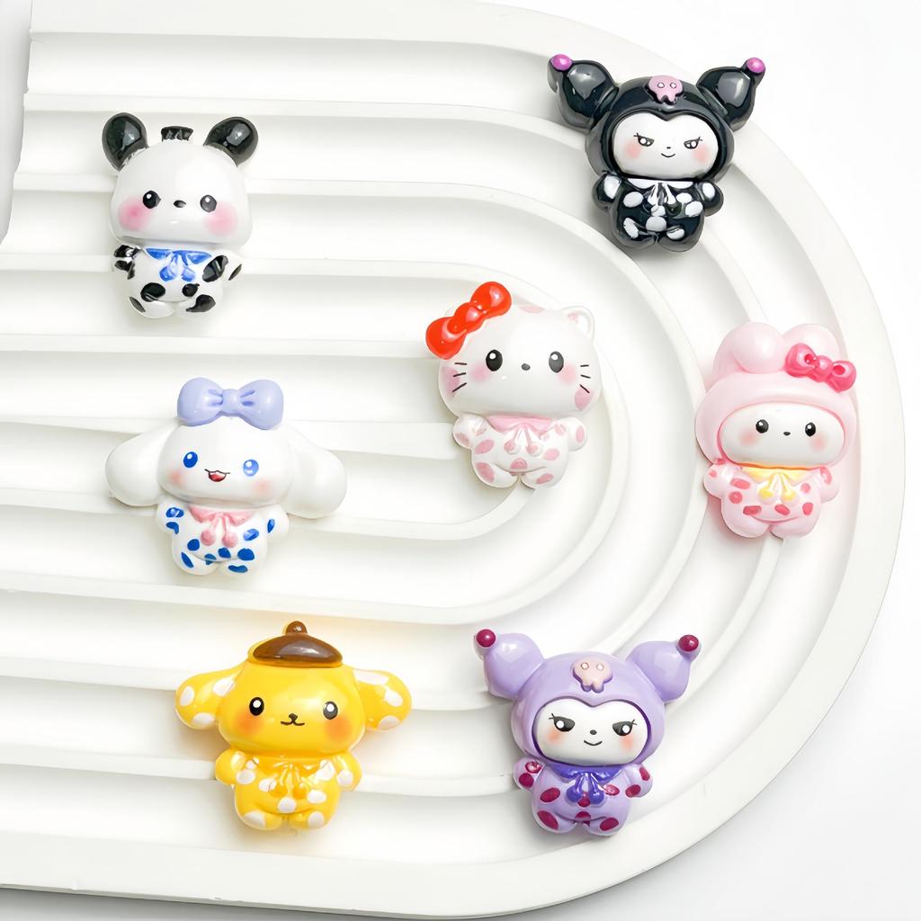 Sanrio Cartoon Glossy Photo Cards & Resin Ornaments DIY Kit: Cream Glue, Refrigerator & Phone Stickers, Keychain Decorative Materials
