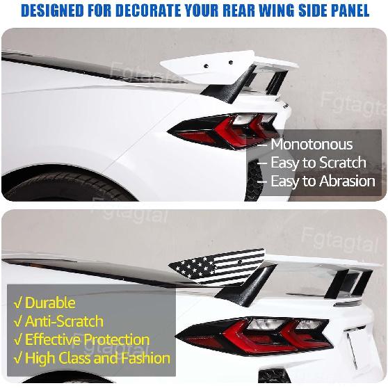 Rear Wing Side American Flag Decals Compatible with Chevrolet Corvette C8 2020-2026, Spoiler Side Panel Sticker, American Flag Rear Wing Decal