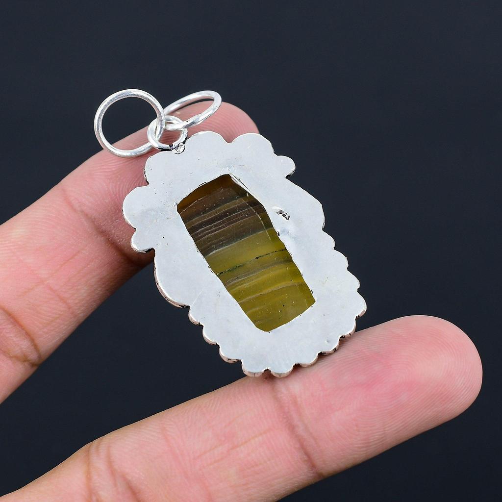 925 Sterling Silver Multi Fluorite Stone Wedding Unique Birthday Pendant Jewelry
