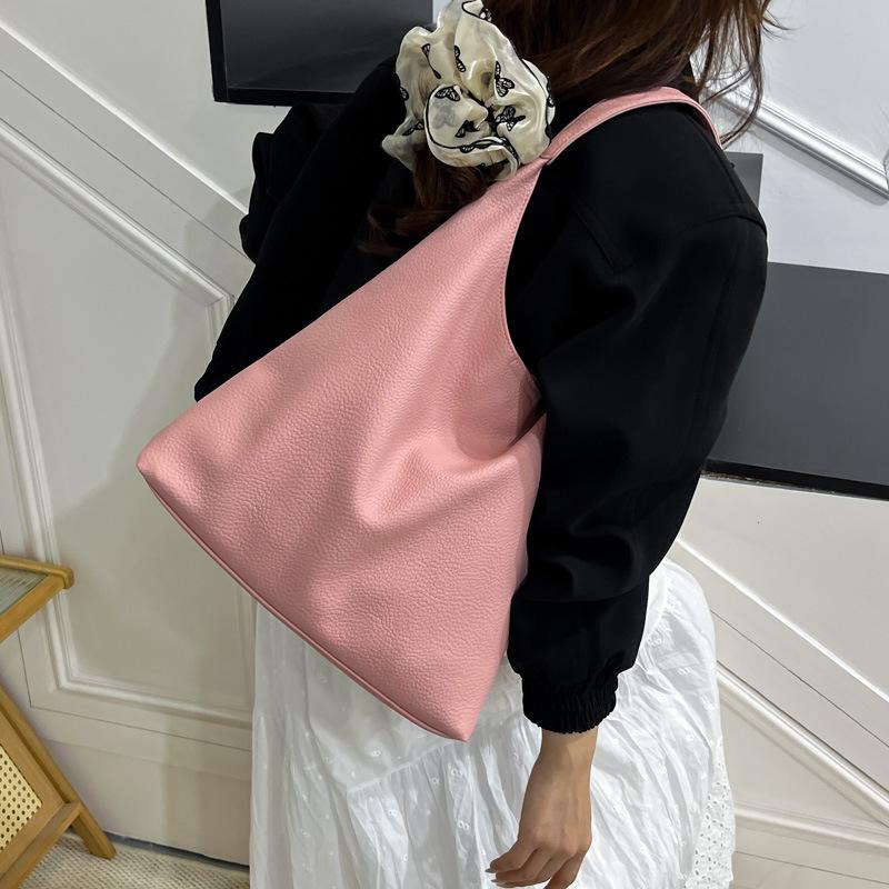 New trendy fashion solid color shoulder bag commuter texture tote bag simple large capacity handbag women's bag