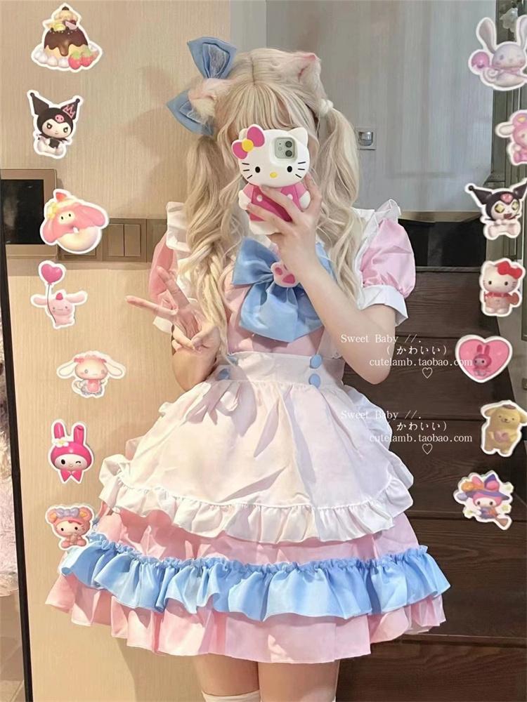 Women Maid Outfit Lolita Cosplay Cute Sexy Erotic Kawaii Cafe Costume Cosplay Erotic Costumes Uniform Apron Dress Cute Bowknot