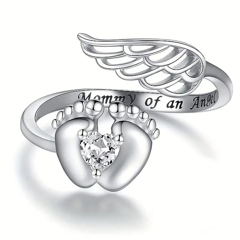 Baby Footprint Ring, Angel Lettering Jewelry, Mom Gift Fashion Design Sense