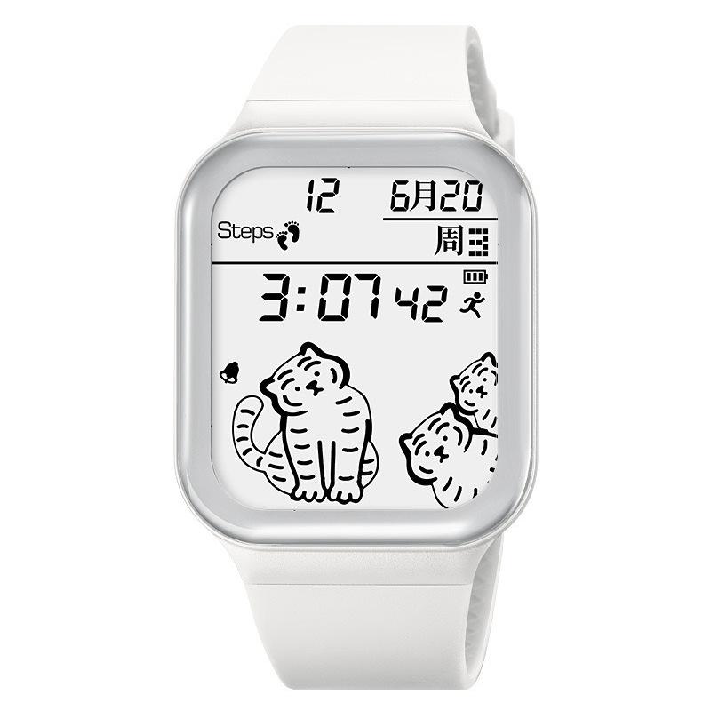 Square Watch Men S And Women S High-Value Trendy Multi-Function Alarm Clock Waterproof Luminous Student Electronic Watch белый