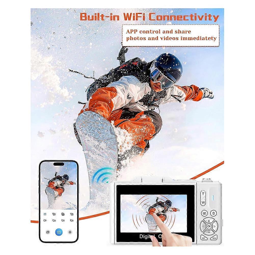5K Digital Camera Autofoucs WiFi Vlog Camera with 180° Flip Screen, Compact P Ography Camera for Beginner, Teens B
