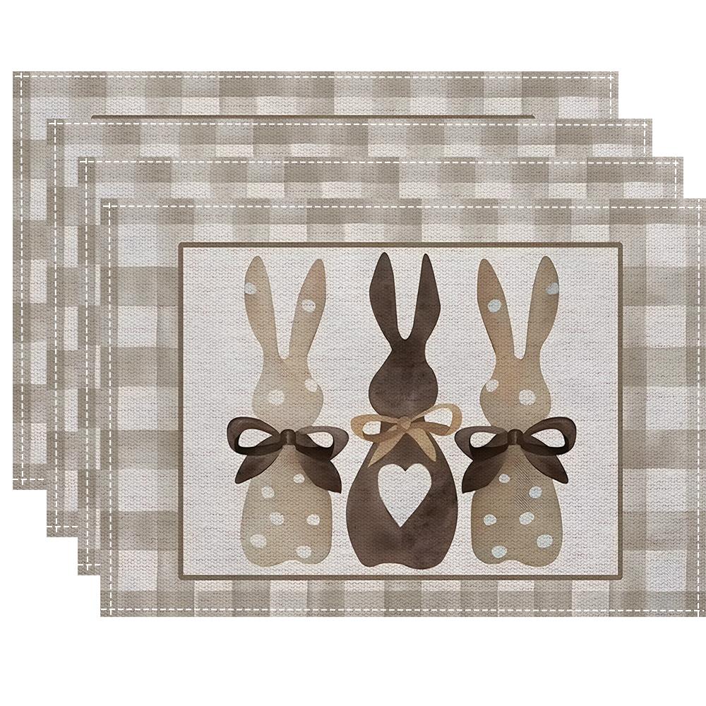 Happy Easter Placemats Set, Spring Floral Bunny Place Mats Farmhouse Table Mats Decor for Home Decorations Indoor