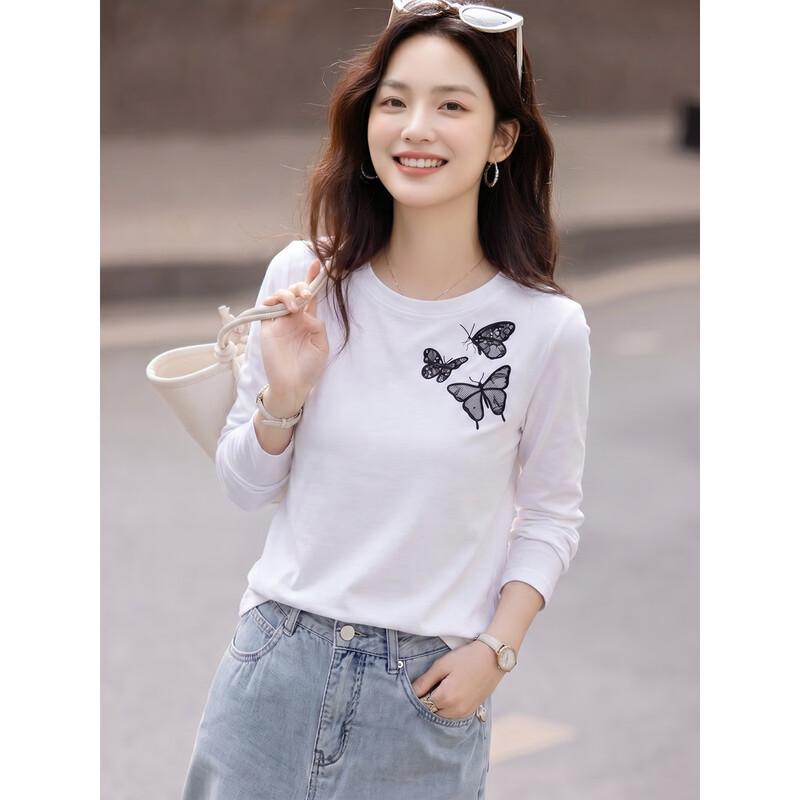 Women's Pure Cotton Long-Sleeve Round Neck T-Shirt