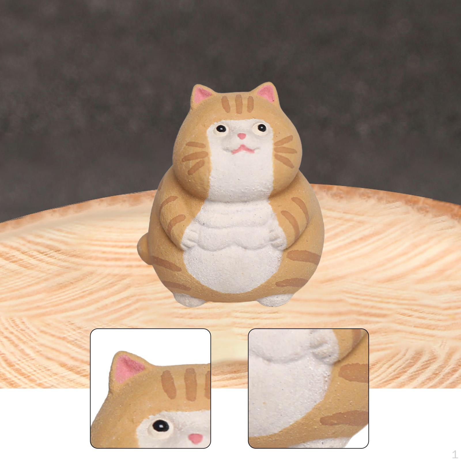 

Cat Mini Statue Tabletop Ornament Tea Cute Miniature Figurine Small Sculpture for Room Bookshelf