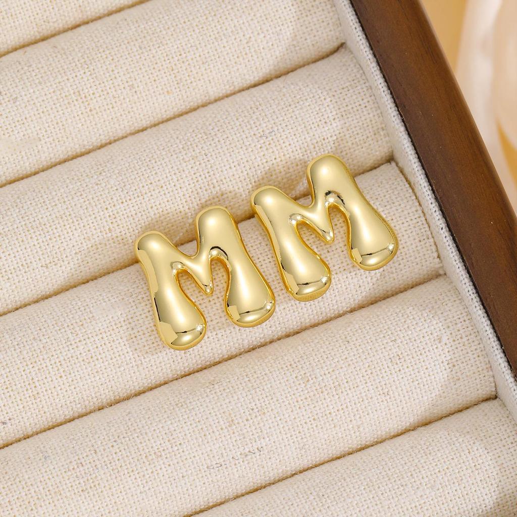 18K Polished Cute Bubble 26 Alphabet Stud Earrings - Minimalist Ear Jewelry