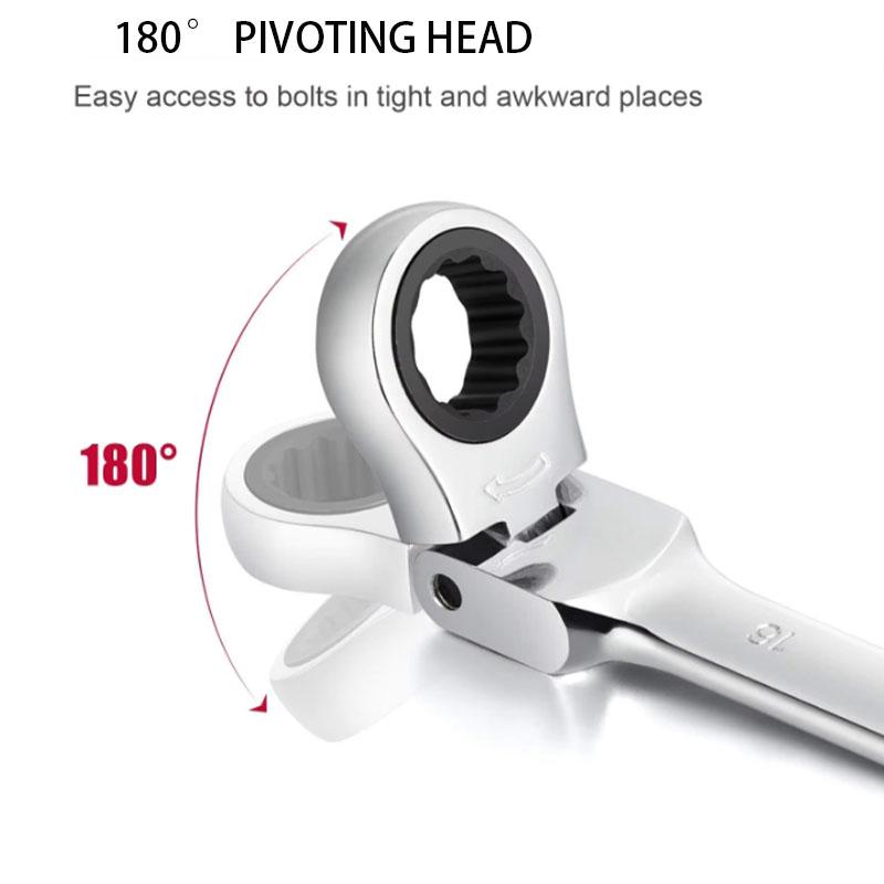 12-Piece Flex-Head Ratcheting Wrench Set Metric 8mm-19mm Tools,72-Teeth Combination Ended Spanner kits Chrome Vanadium Steel