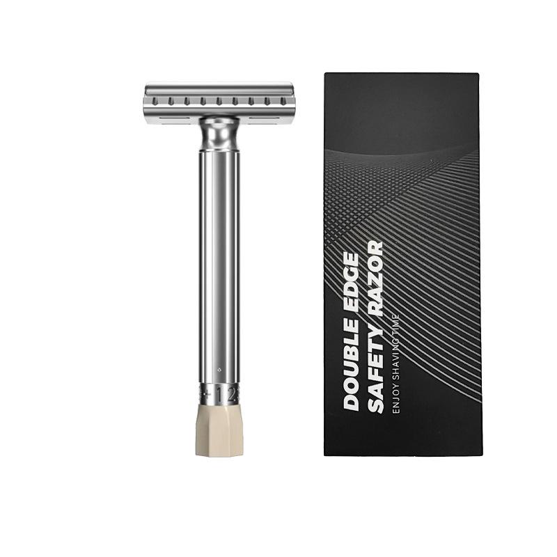 Manual Shaver for Men Adjustable Double-blade Old-fashioned Two-piece Set Detachable Blade Holder Manual Razor