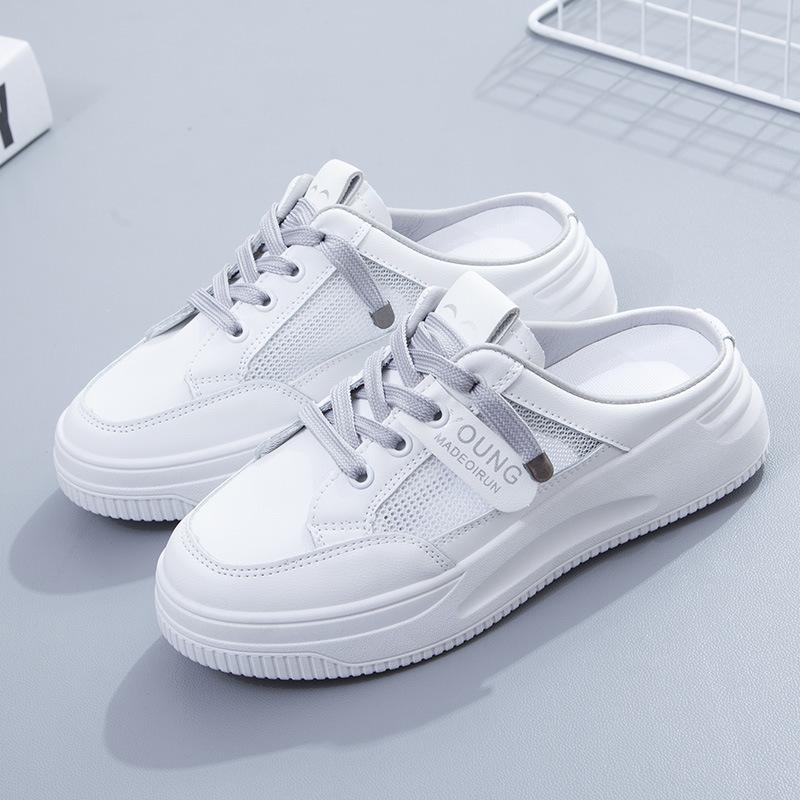 

Ленивые крутые тапочки без каблука, летняя дышащая обувь для улицы на толстой подошве, полутапочки на один педаль, сетчатые белые туфли женские 40 серый