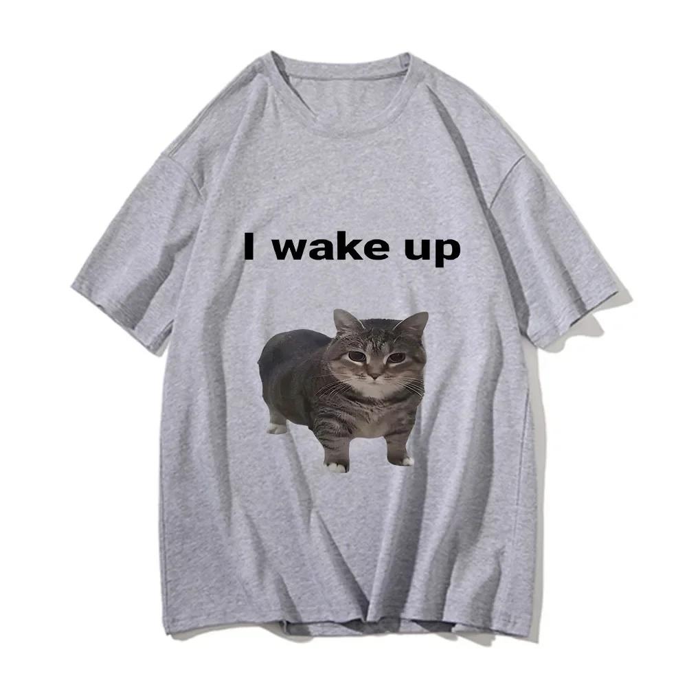 Clothes Harajuku Aesthetic Tshirt Vintage Unisex Streetwear Cute Cat L Wake  T Shirts Funny Cool Classic Women Short Sleeved