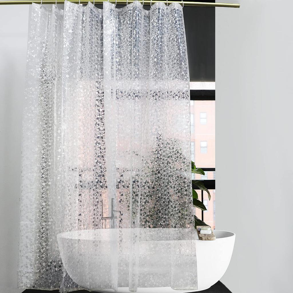 W460xH180cm PEVA Pebble Shower Curtain Transparent Lining Waterproof Bathtub Bathing Cover Cobblestone Bathroom Bath Curtains Liner