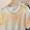 Women's 2025 Summer Gradient Hollow Out Short Sleeve Knit Top