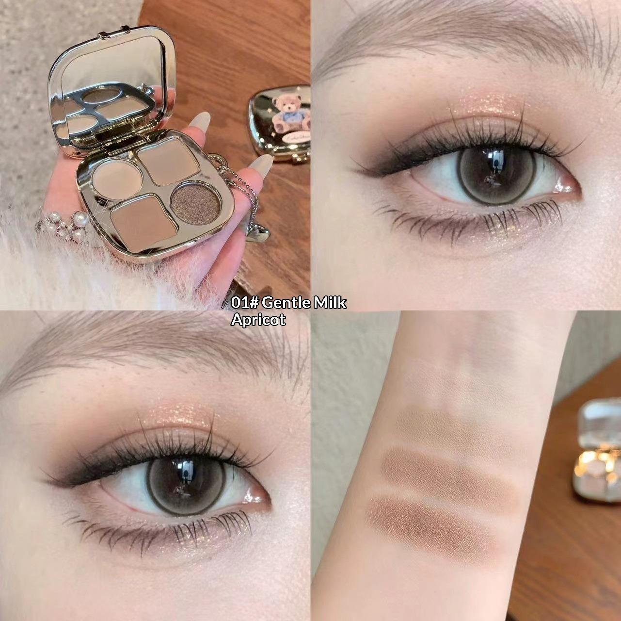 Makeup Light and Shadow Bear Four-color Eyeshadow Disc Pearlescent Fine Flash Matte Waterproof Daily Earth Color Eyeshadow